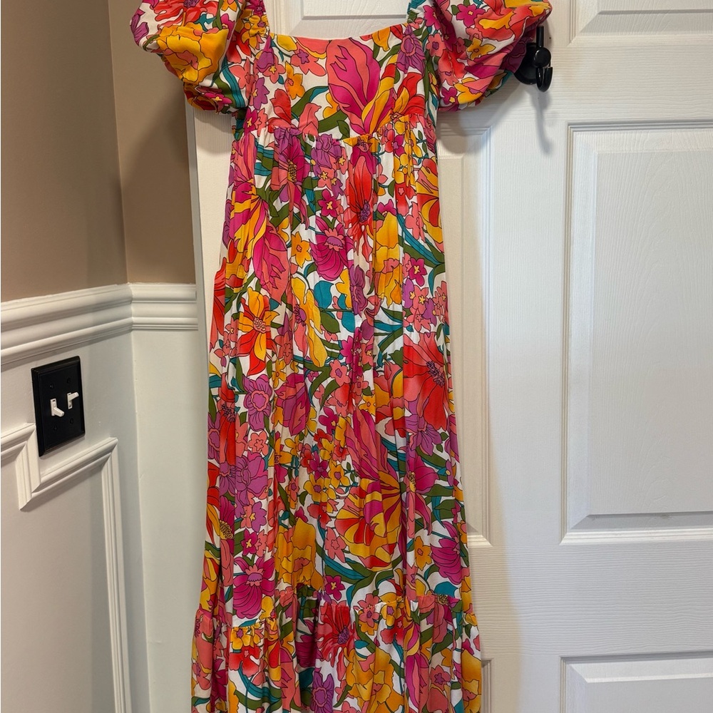 Stroria - Floral Puff Sleeve Maxi Dress - Size Small